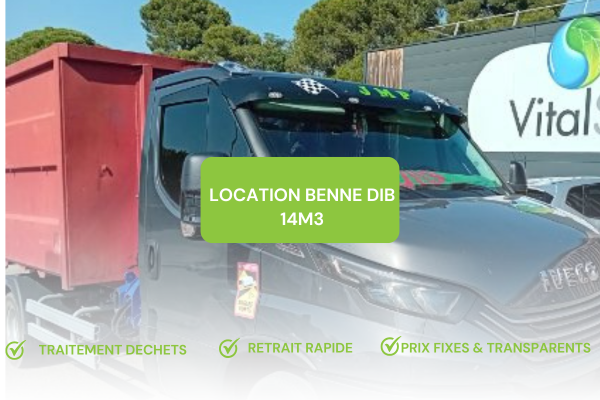 Location de benne DIB 14 m3 grand format pour évacuation déchets à Mallemort, Salon de Provence, Aix en Provence